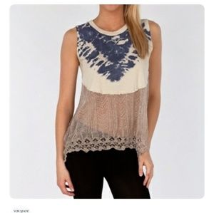 Free People Tie Dye and Lace Top